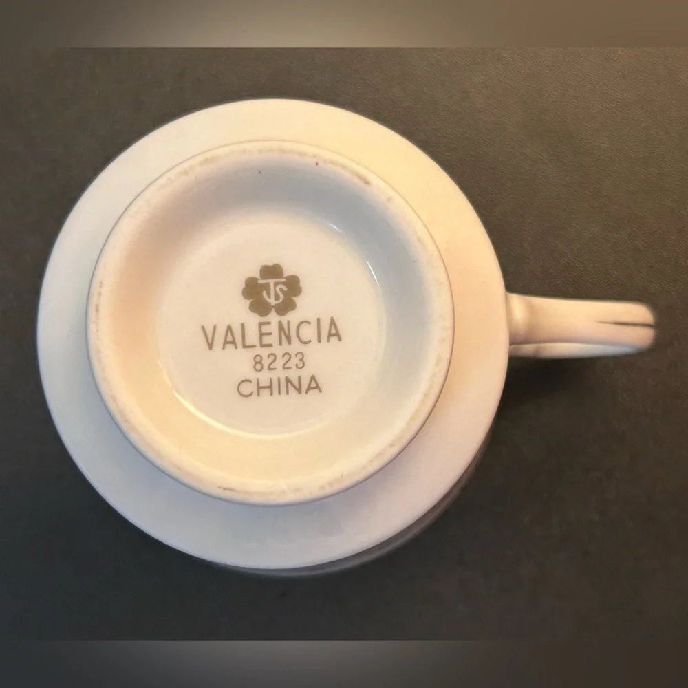 Vintage JS Valencia China Tea Cup #8223 Coffee Mug 3.25” Blue Floral Silver Trim